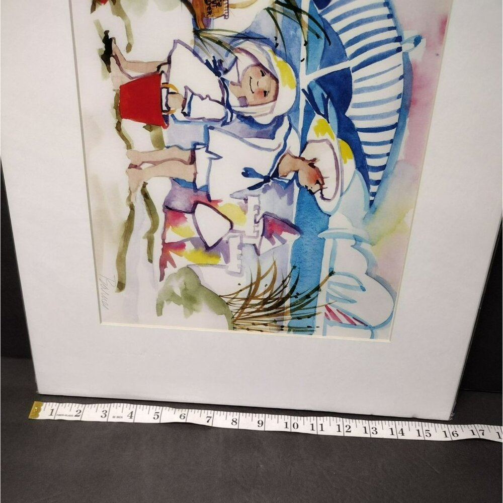 Signed Art Print by Diana Barnes, Matted Watercolor Artwork, Children on Beach - Picture 6 of 6